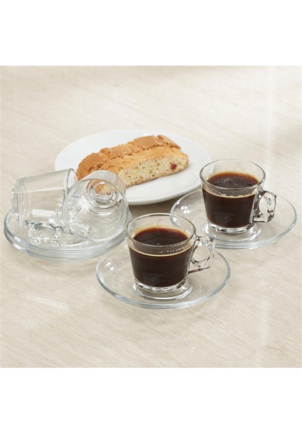 Pasabahce Barista Glass Espresso Cup & Saucer - Set of 6 (Clear)