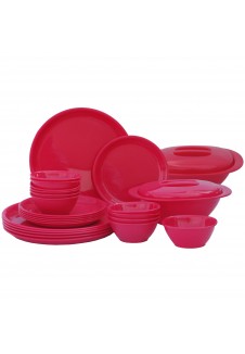 Incrizma Pack of 28 Dinner Set  Round , Red