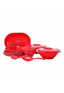 Incrizma Pack of 32 Dinner Set Square , Red